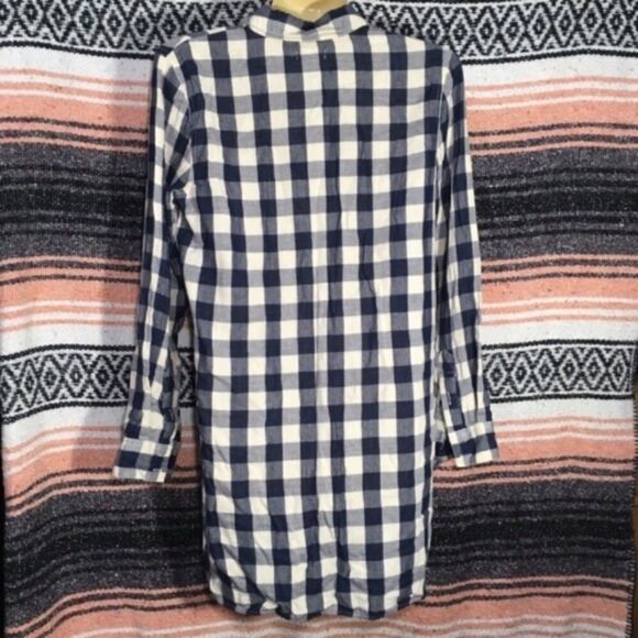 ANTHRO | SILENCE & NOISE PREPPY BLUE GINGHAM BUTTON UP LONG SLEEVE SHIRT DRESS S - Picture 2 of 10